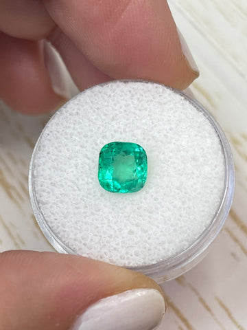 1.56 Carat Cushion Cut Colombian Emerald - Medium Green with Natural Freckles