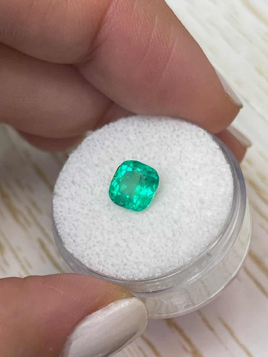 1.56 Carat Cushion-Cut Colombian Emerald - Vibrant Green with Freckles