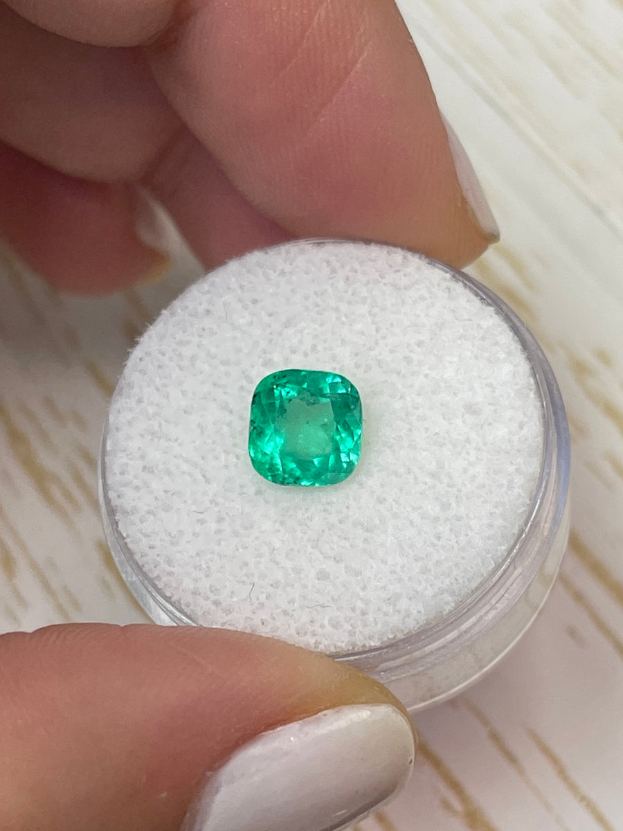 Authentic Loose Colombian Emerald - 1.56 Carats, Cushion Shape, Freckled Green Hue