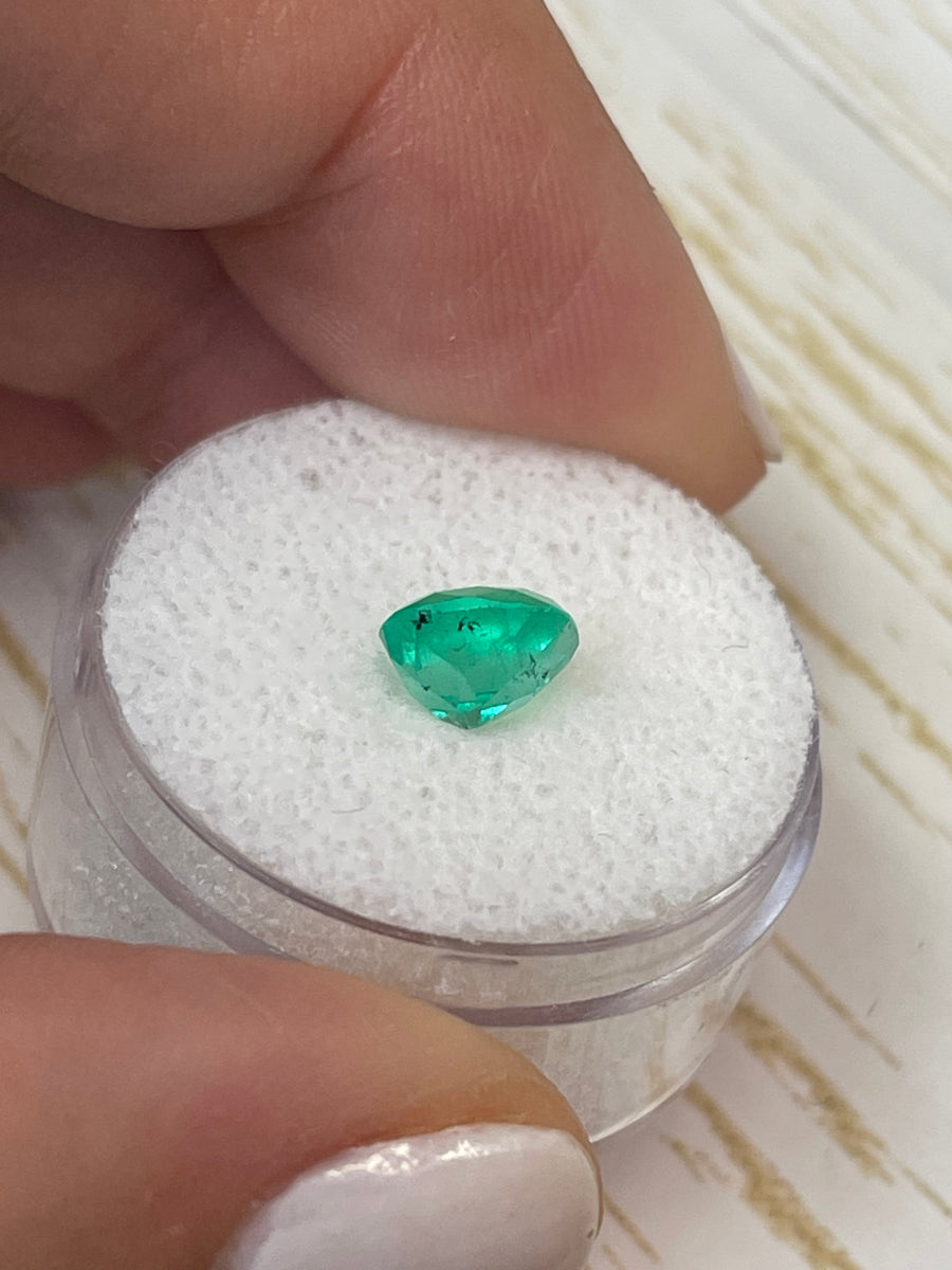 Natural Freckled Medium Green Emerald - 1.56 Carat, Cushion Cut, Colombian Origin