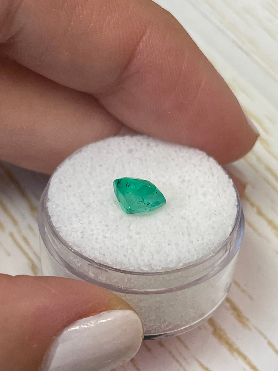 Cushion-Cut Colombian Emerald - 1.56 Carat, Gorgeous Green with Unique Freckles