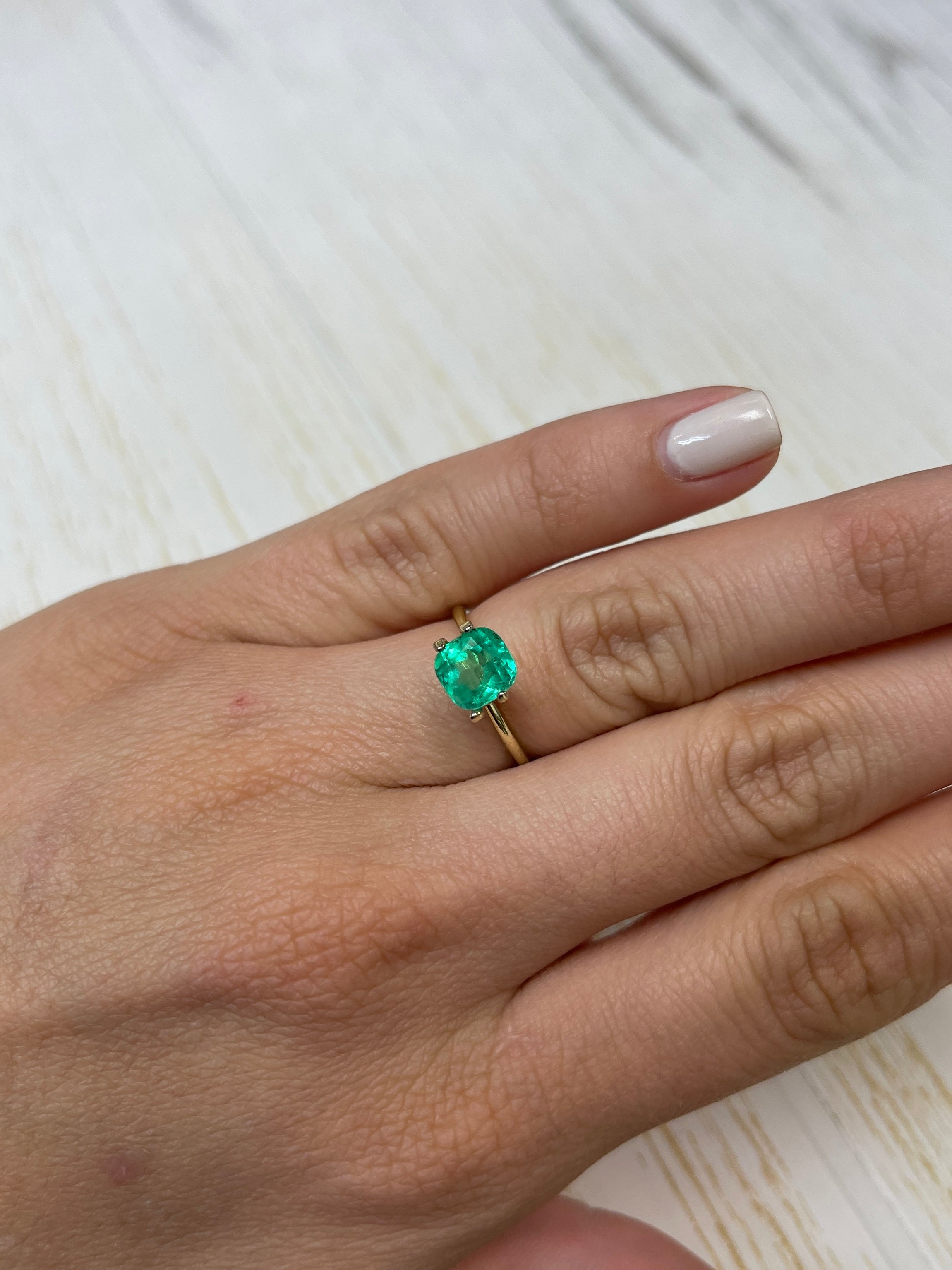 1.56 Carat 7x7 Freckled Medium Green Natural Loose Colombian Emerald-Cushion Cut - JR Colombian Emeralds