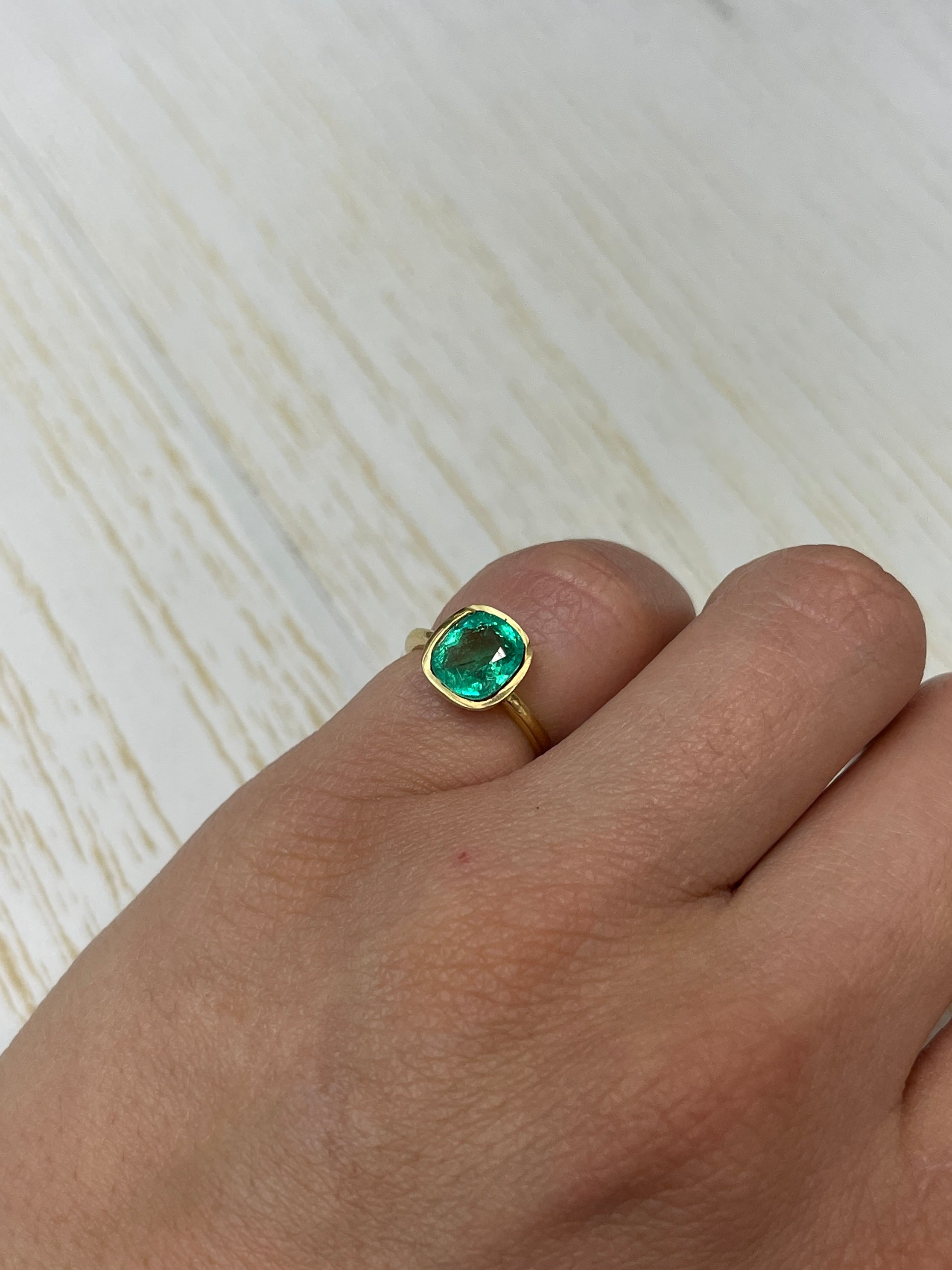 1.70 Carat 8x7 Vivacious Green Natural Loose Colombian Emerald-Cushion Cut - JR Colombian Emeralds