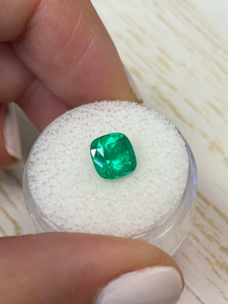 Vibrant 2.04 Carat Colombian Emerald - Cushion Cut, Fine Muzo Green