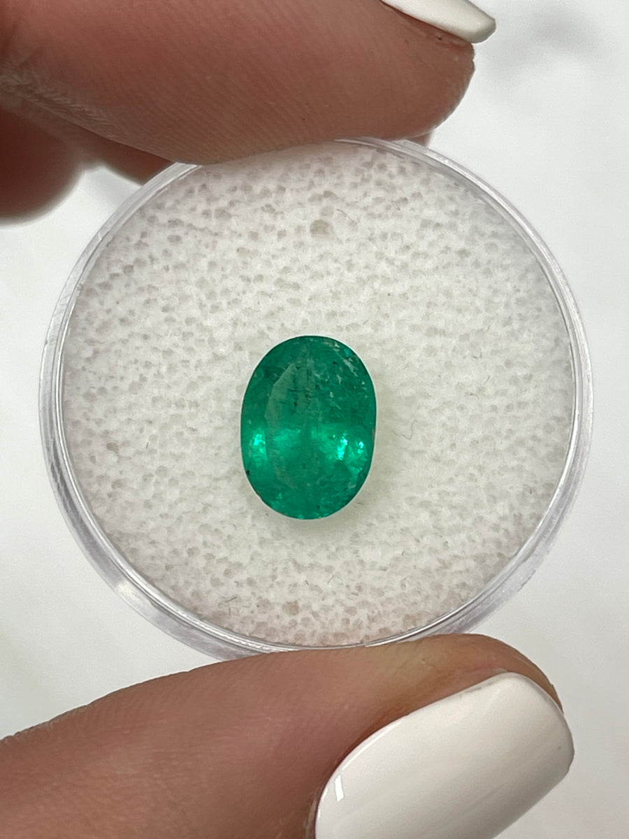 1.73 Carat 9.6x7.1 Medium Dark Green Natural Loose Colombian Emerald-Oval Cut