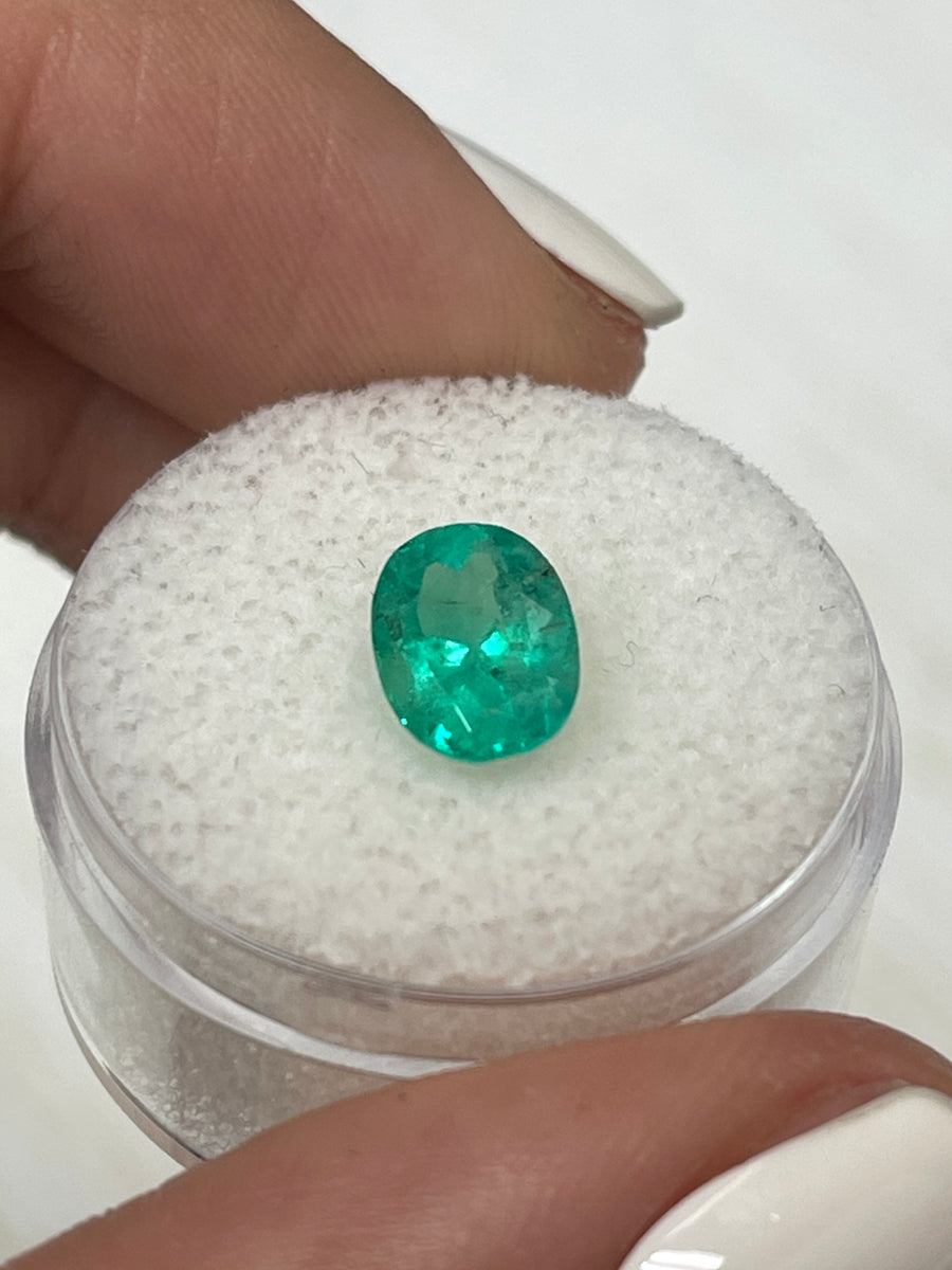 Bluish Green Natural Colombian Emerald - 1.74 Carat Loose Gemstone, Oval Cut