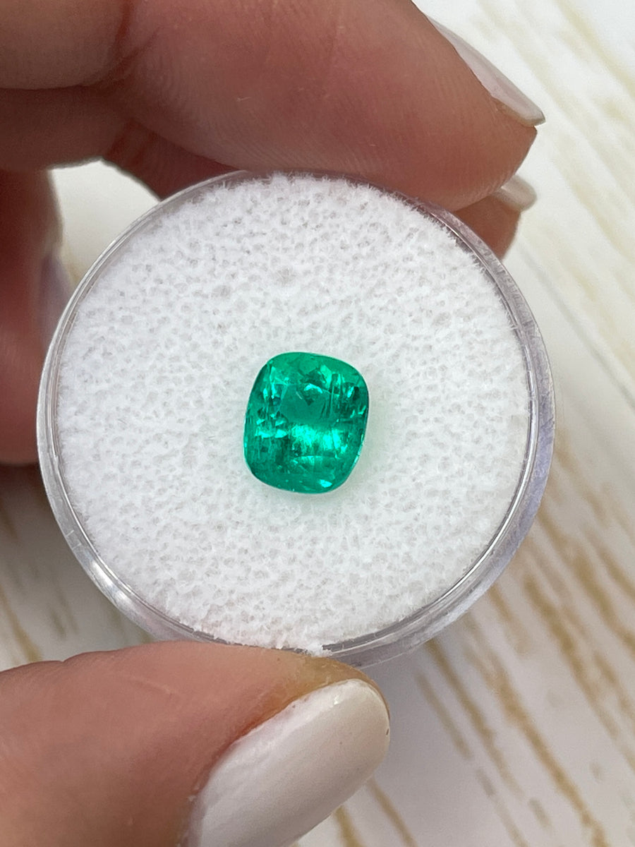 2.10 Carat Vivid Bluish Green Colombian Emerald - Cushion Cut Gem