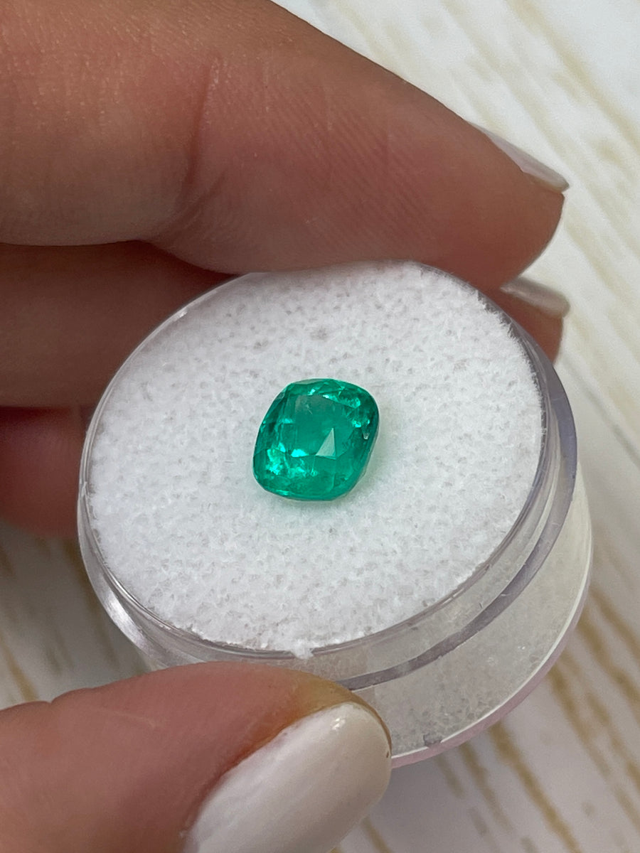 Colombian Emerald in Vivid Bluish Green - 2.10 Carat Cushion Cut