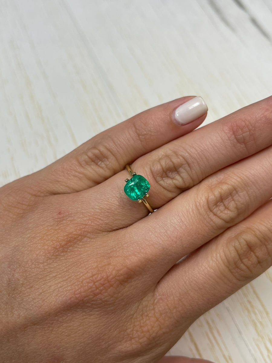 2.10 Carat 8x7 Vivid Bluish Green Natural Loose Colombian Emerald-Cushion Cut