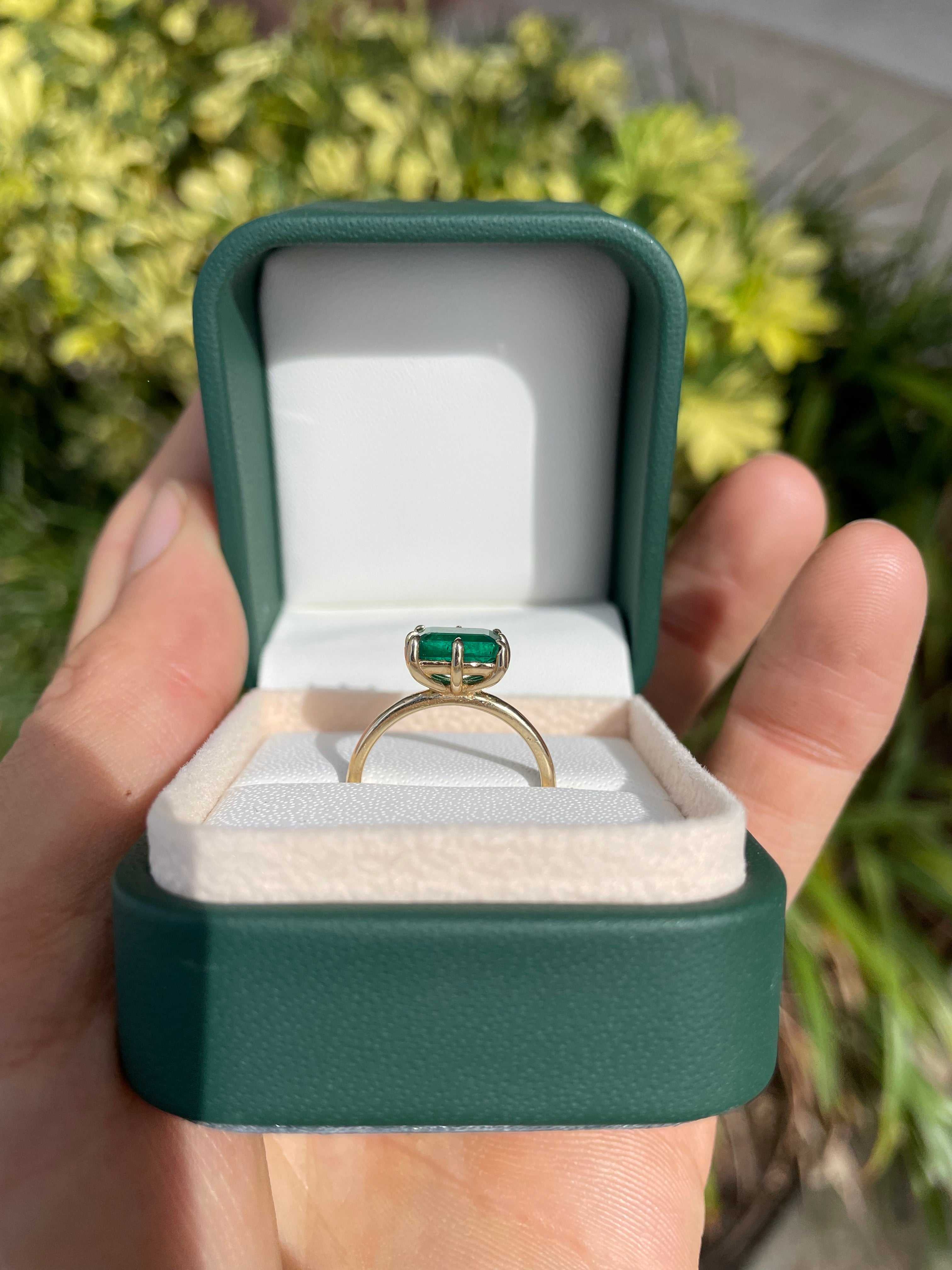 1.50 Carat East to West Dark Emerald 8 Claw Prong Solitaire Engagement Ring 14K - JR Colombian Emeralds