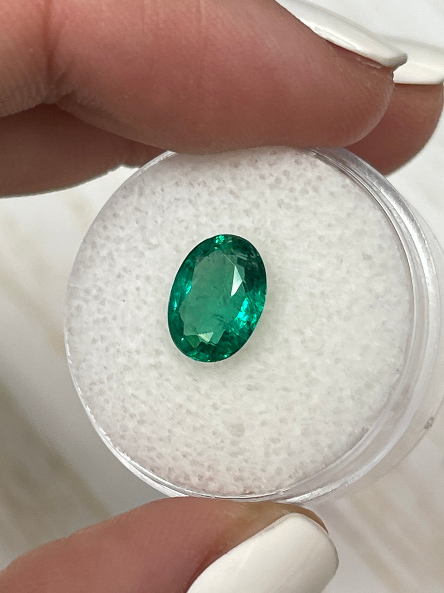 Vivid Green Zambian Emerald - 1.76 Carat Oval Cut Loose Gemstone
