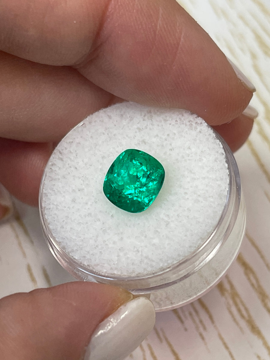 Rare 2.60 Carat Cushion Cut Colombian Emerald - Vivid Green Gemstone