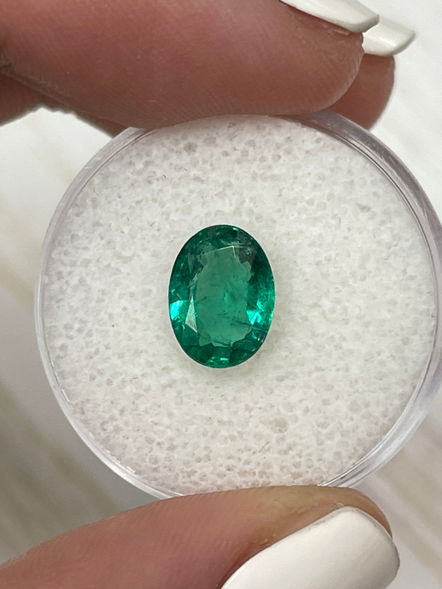 1.76 Carat 10x7 Vibrant Green Natural Loose Zambian Emerald-Oval Cut