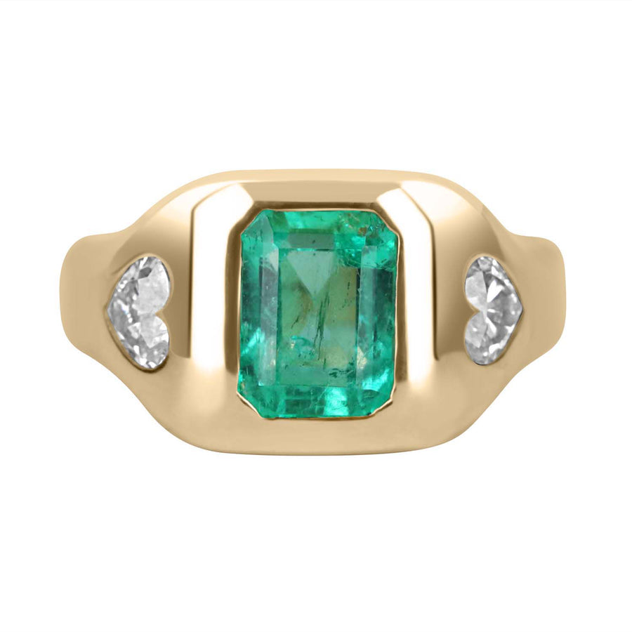 2.15tcw 14K Three Stone Emerald & Heart Diamond Gypsy Ring