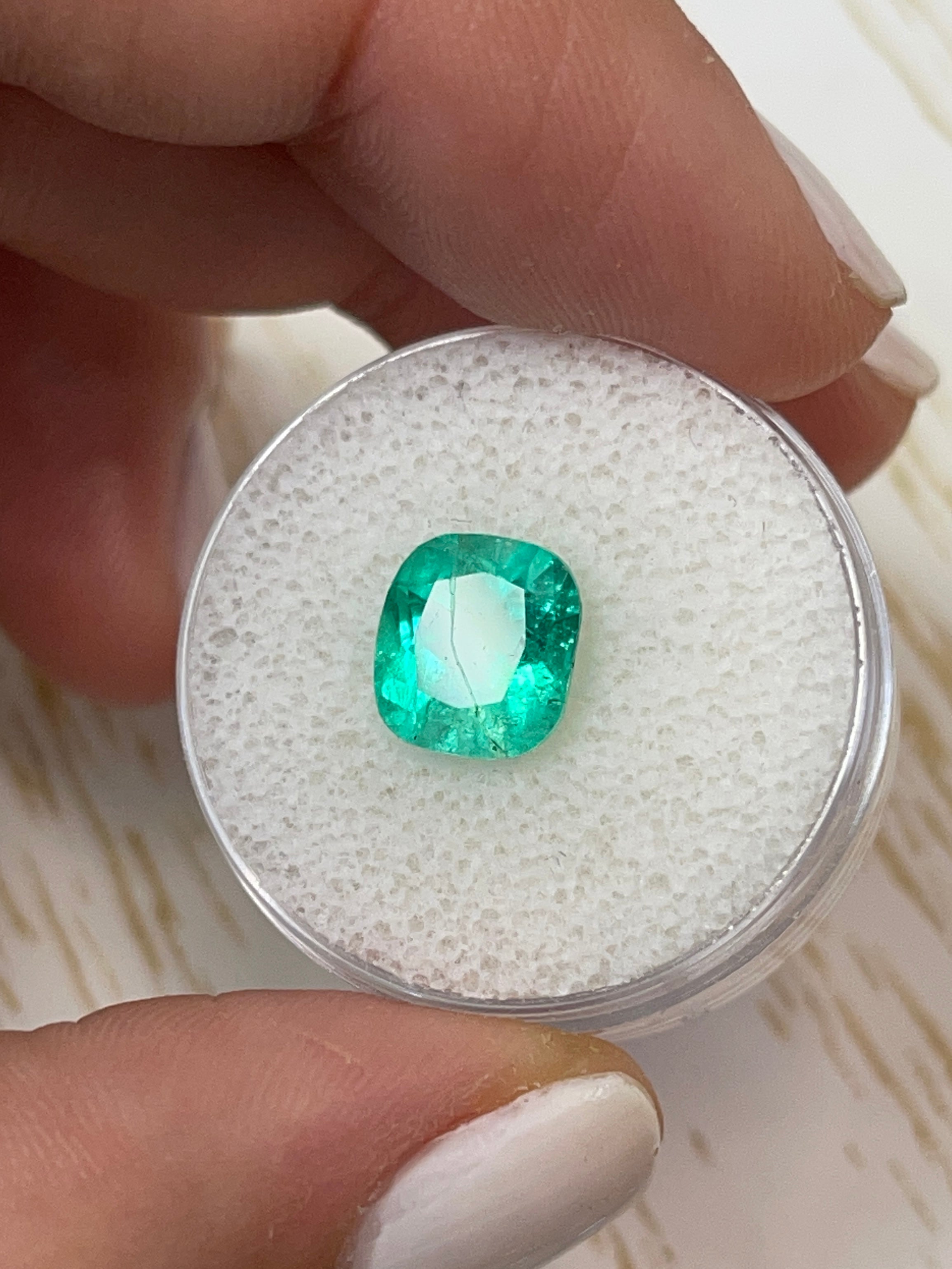 Natural Pastel Green Colombian Emerald - 2.65 Carat Elongated Cushion Cut Gem