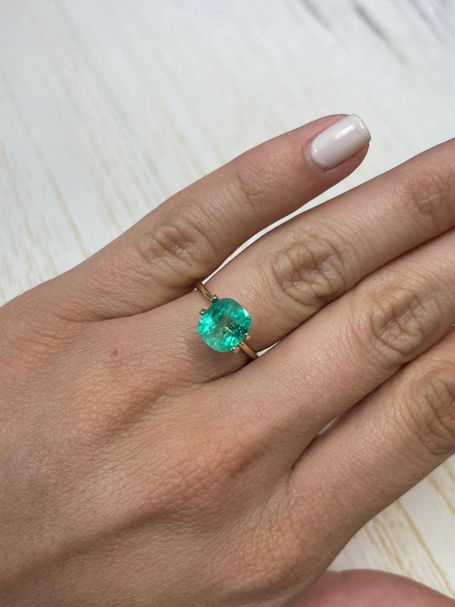 Lustrous 2.65 Carat Green Colombian Emerald - Elongated Cushion Shape