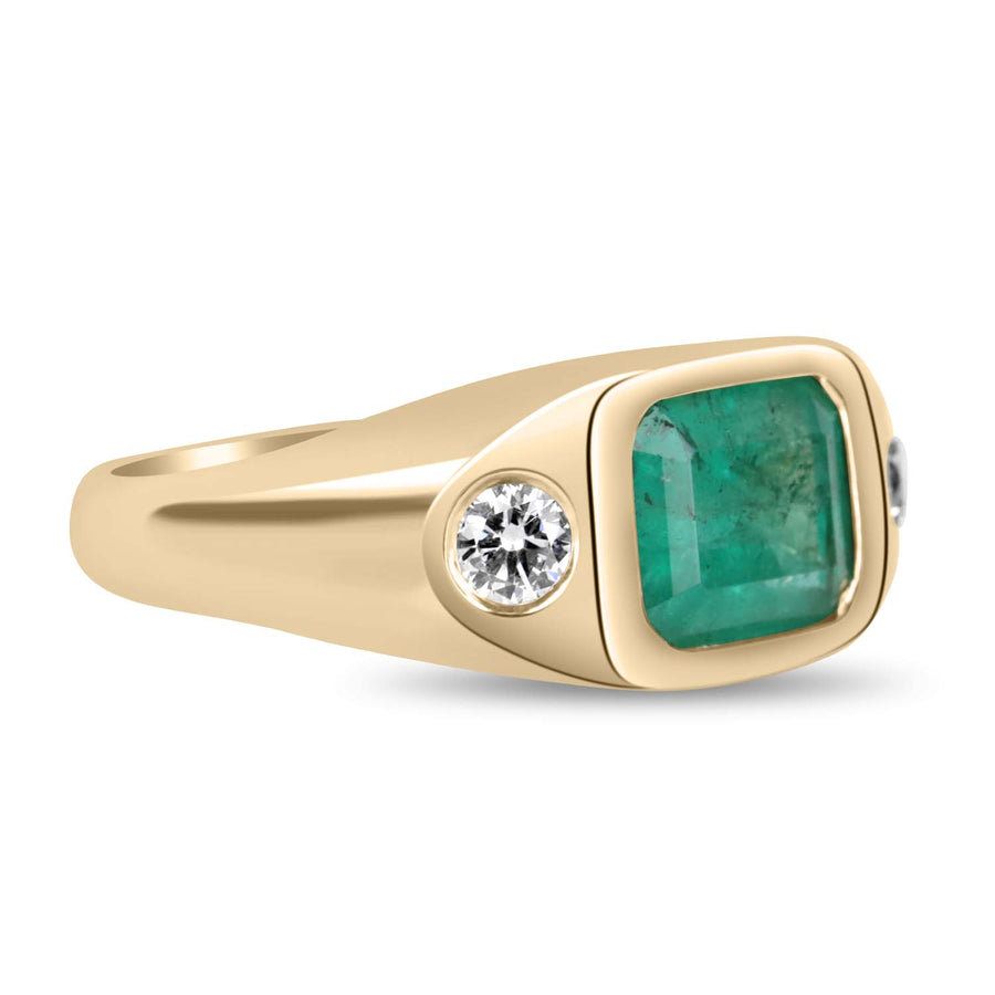 3.45tcw Three Stone Natural Emerald Cut & Round Diamond Bezel Gypsy Ring 14K gift