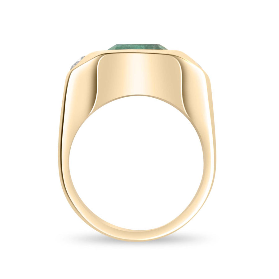 Natural Emerald Cut & Round Diamond Bezel Gypsy Ring