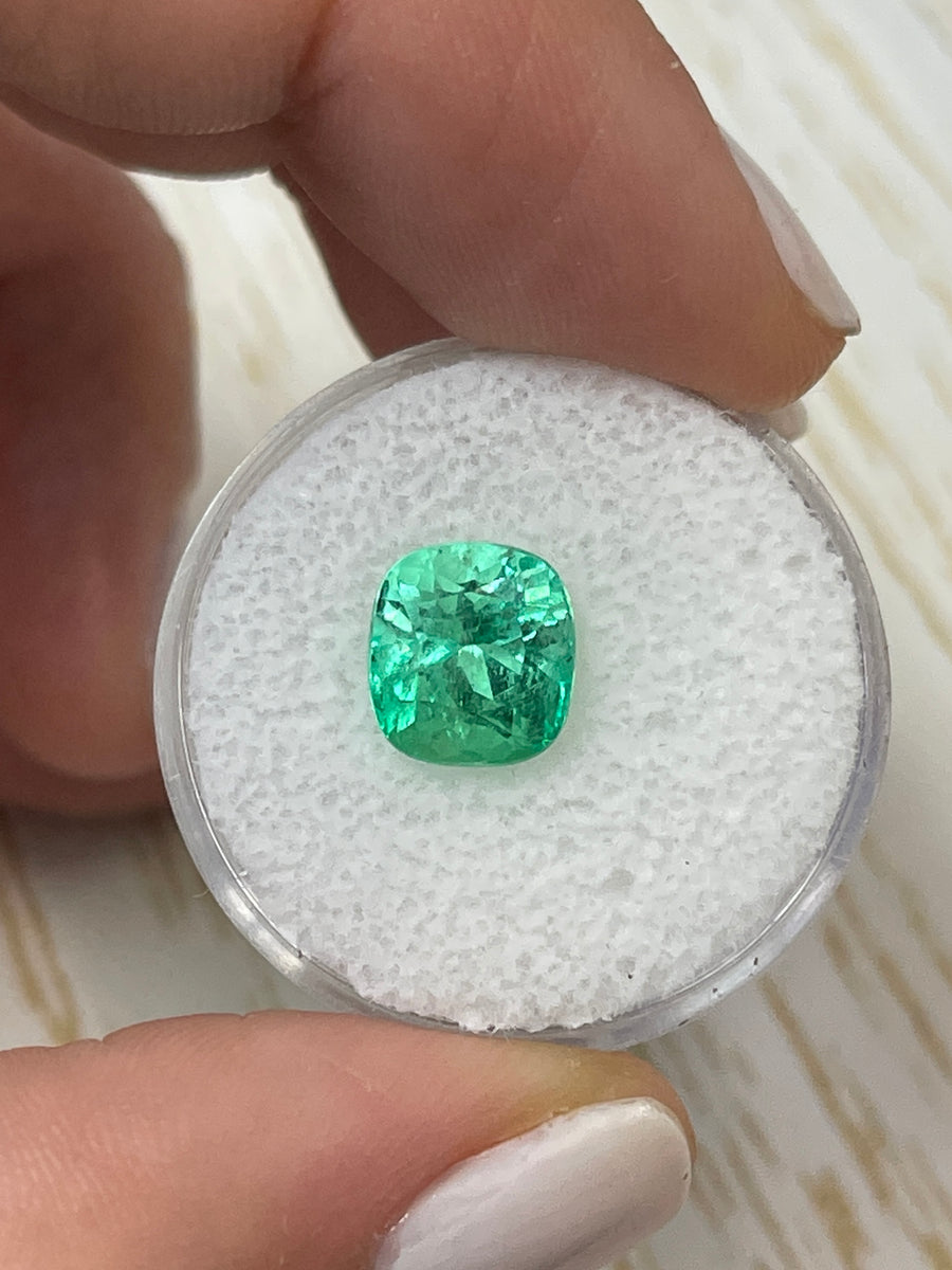 Highly Attractive 3.25 Carat Colombian Emerald with a Cushion Cut - Natural Yellow-Green Hue