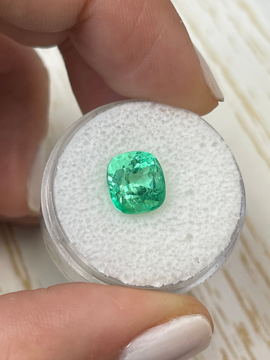 Vibrant 3.25 Carat Colombian Emerald - Cushion Cut - Radiant Yellow-Green Shade
