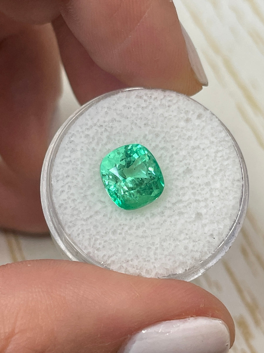 3.25 Carat Cushion-Cut Colombian Emerald - Beautiful Yellowish Green Shade - Genuine Gem