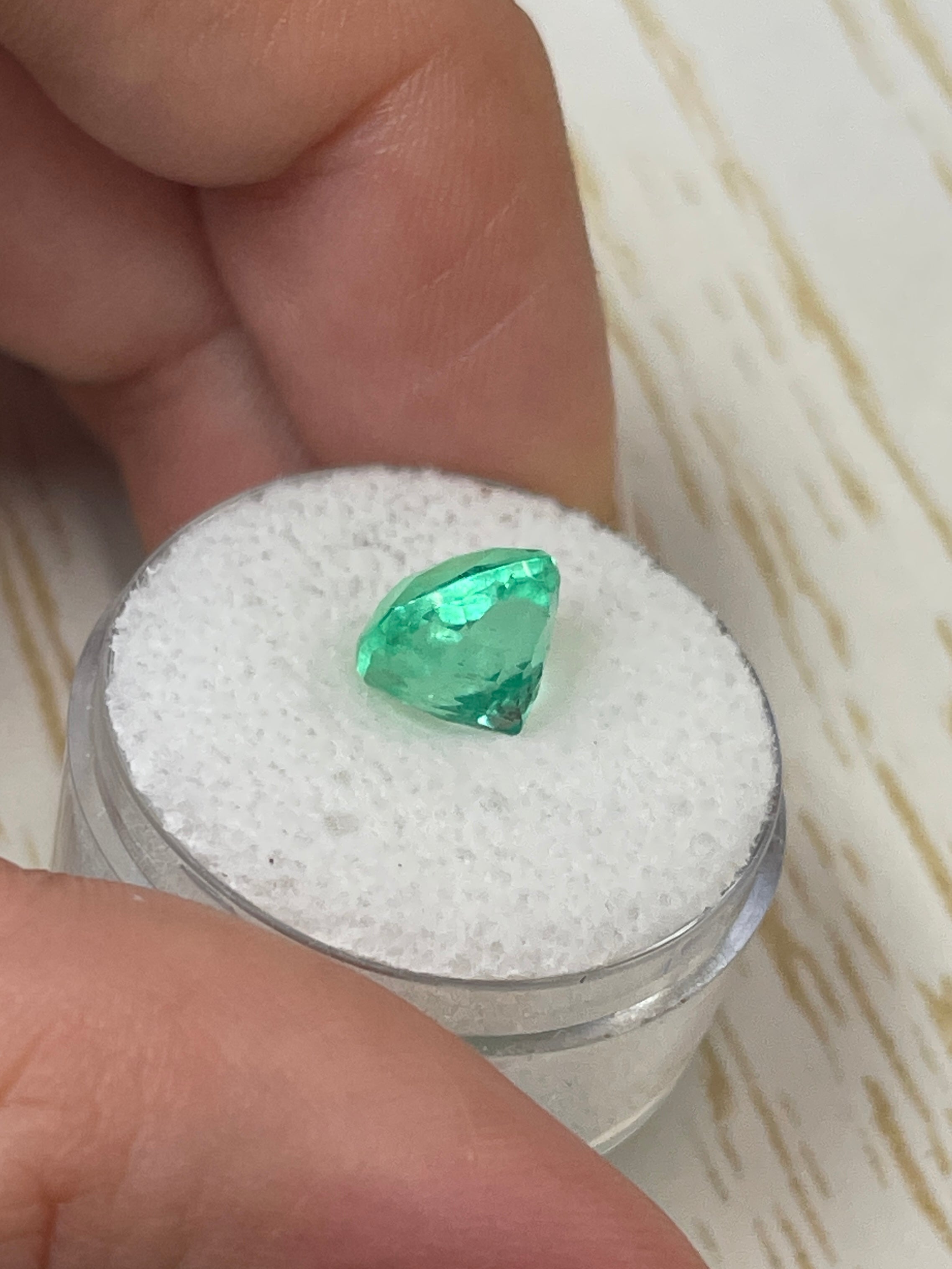 3.25 Carat Lustrous Yellowish Green Natural Loose Colombian Emerald-Cushion Cut - JR Colombian Emeralds