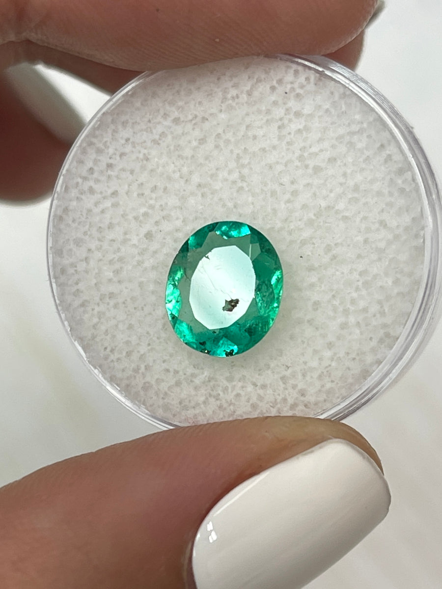 Green Natural Emerald - Oval Shape, 1.80 Carat, 9.5x8.5mm - Stunning Colombian Gem
