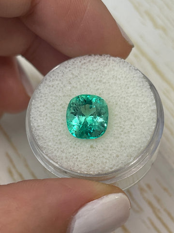 9.5x9 Cushion Cut Bluish Green Colombian Emerald - 3.34 Carats - Natural Loose Gemstone