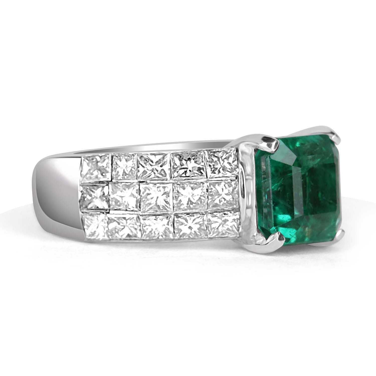 5.40tcw Emerald & Princess Cut Diamond 6mm Wide Band 18K