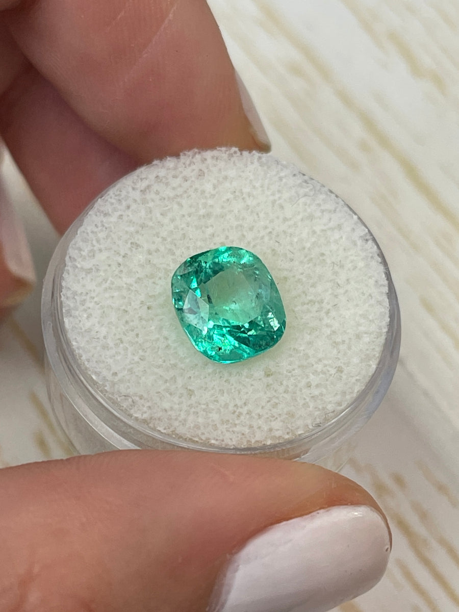 3.34 Carat Bluish Green Colombian Emerald - Cushion Shaped - Genuine Loose Gem