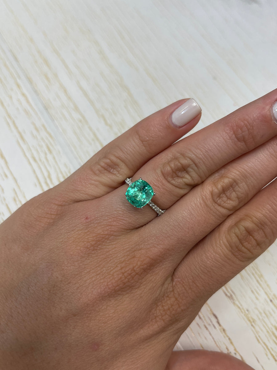 Authentic Colombian Emerald - 3.34 Carat - Cushion Shape - Loose Gemstone - Bluish Green