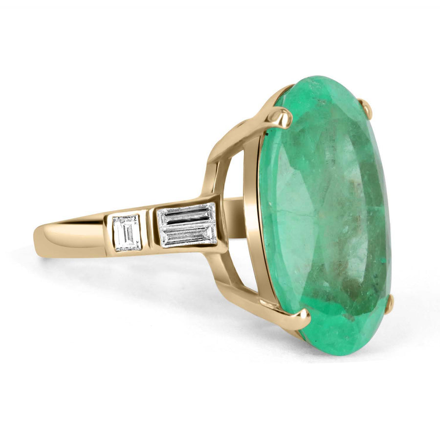 14K Colombian Emerald Oval Cut & Diamond Ring