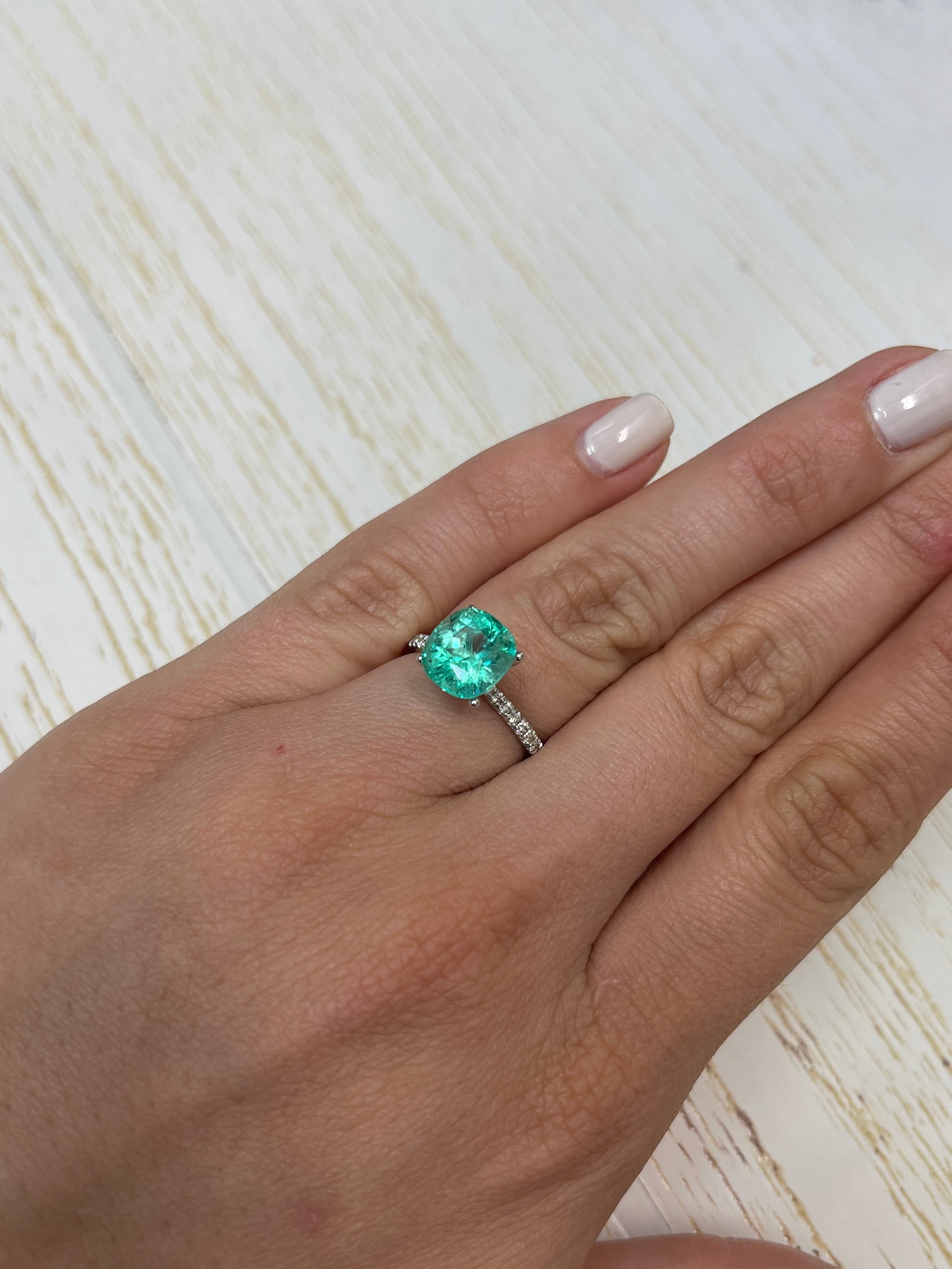 3.34 Carat 9.5x9 Bluish Green Natural Loose Colombian Emerald-Cushion Cut - JR Colombian Emeralds