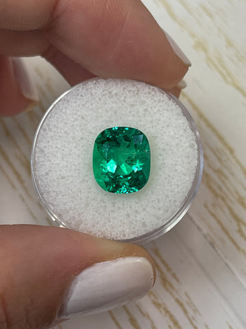 4.09 Carat AAA+ Colombian Emerald with Slight Oil, Stunning Green Hue - Cushion Shaped Gem