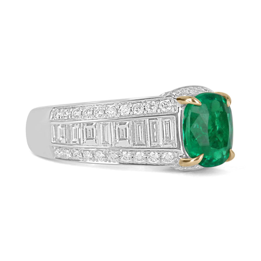 Cushion Cut Emerald & Diamond Shank Statement Ring 18K