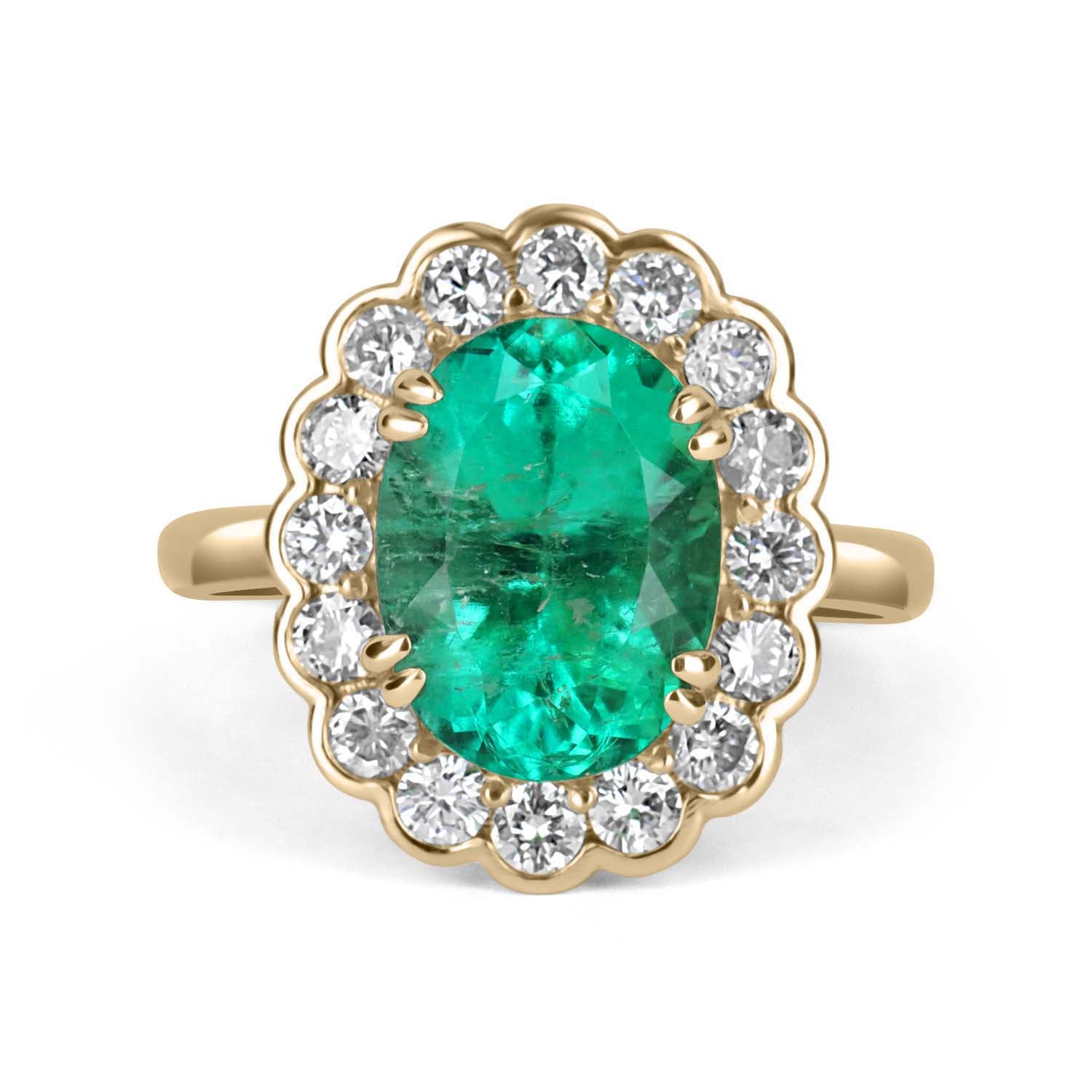 5.15tcw 18K Top quality Oval Colombian Emerald & Diamond Halo Statement Ring - JR Colombian Emeralds