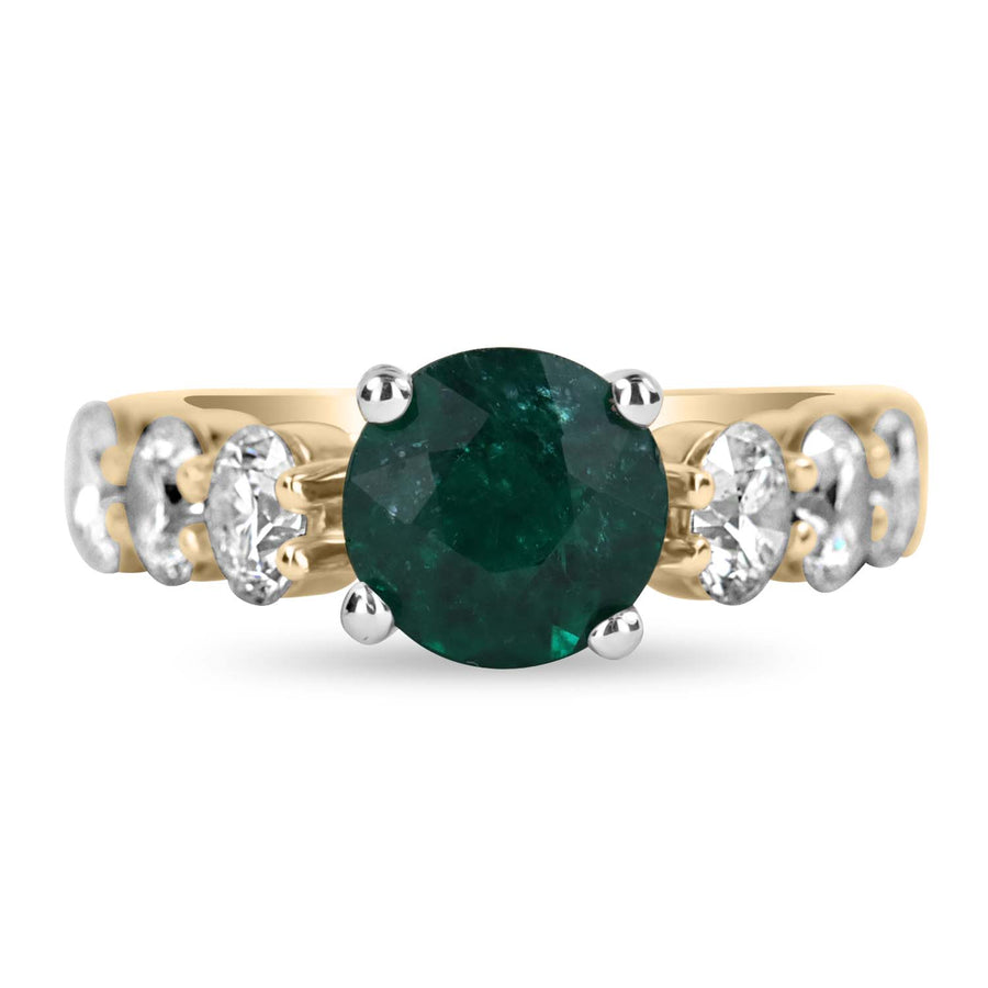 4.55tcw 18K Round Vivid Dark Emerald & Jumbo Diamond Accent Statement Ring