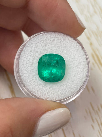 5.83 Carat 11x11 Classic Green Natural Loose Colombian Emerald-Cushion Cut