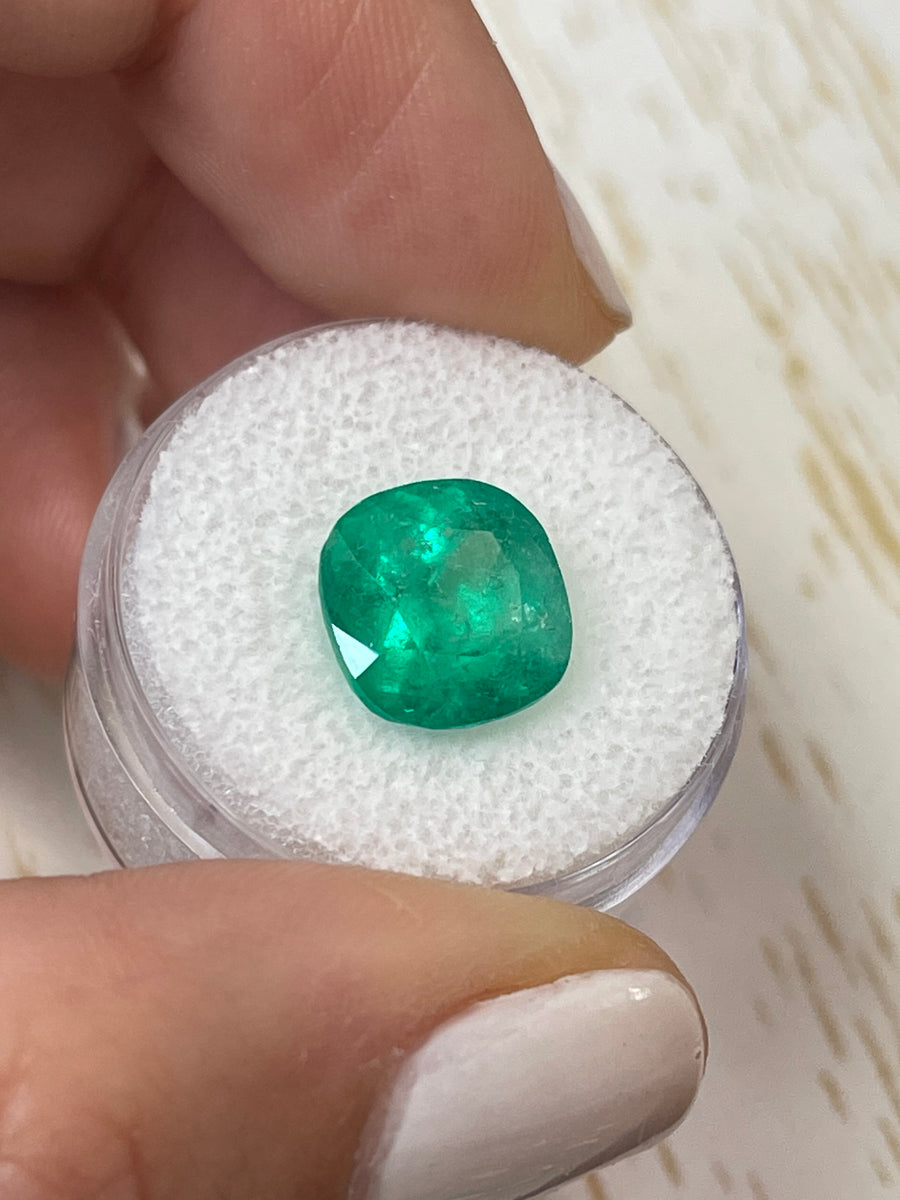 11x11 Cushion Cut Colombian Emerald: Vibrant Natural Green Gemstone