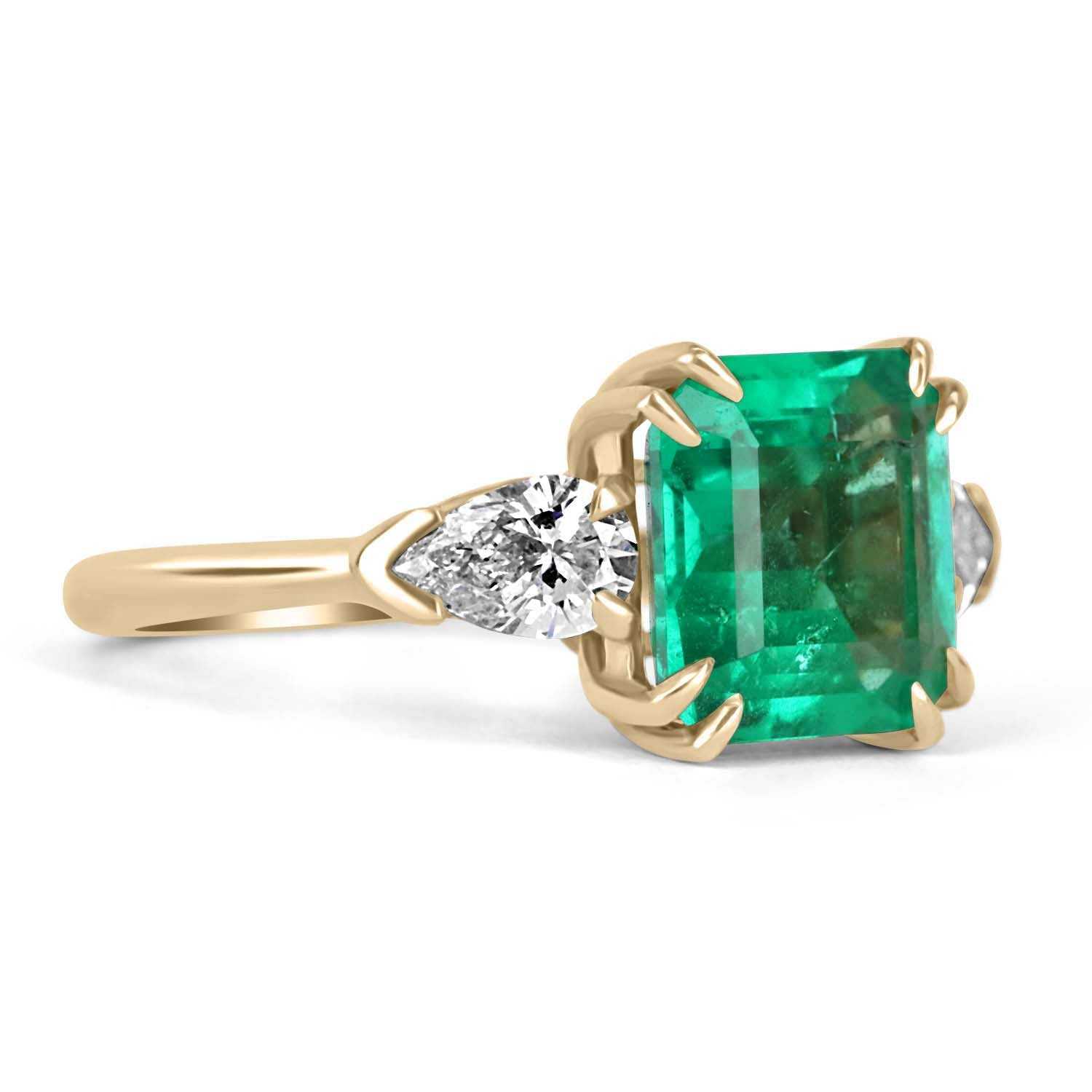 Three Stone Emerald & Pear Diamond