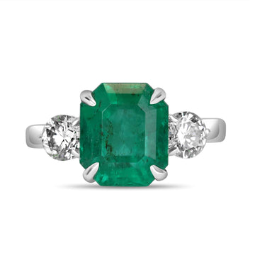 4.31tcw Three Stone Emerald & Round Diamond Accent Earrings White Gold 18K