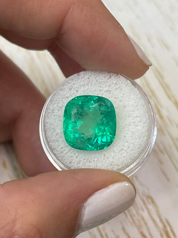 11.34 Carat Rounded Cushion Cut Colombian Emerald - Brilliant Bluish Green Hue
