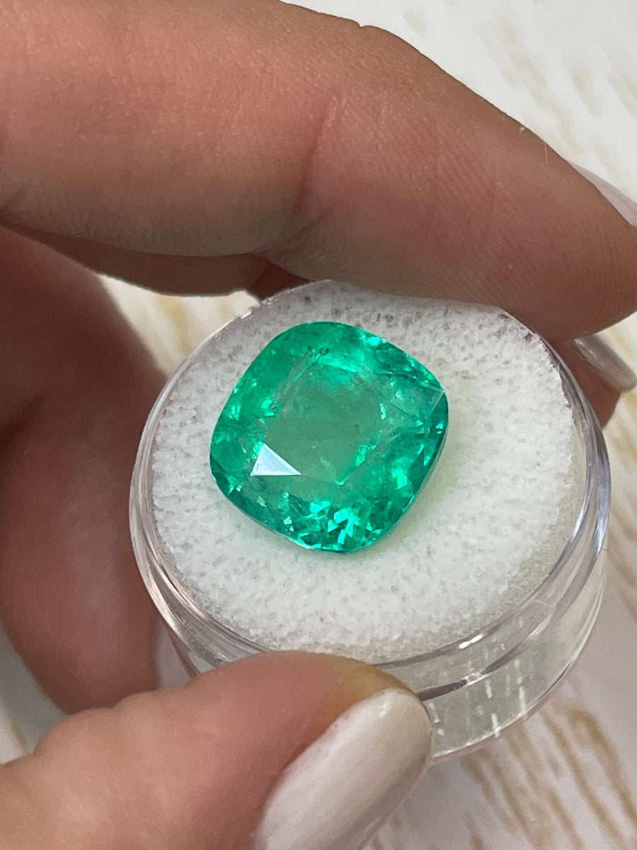 13.5x13 Rounded Cushion Cut Emerald - Captivating Bluish Green Color