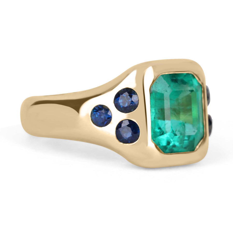 4.20tcw 18K Emerald & Blue Sapphire Gypsy Gold Ring YELLOW GOLD