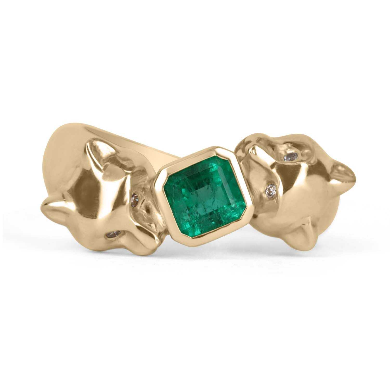 0.77tcw 14K Bezel Set Emerald & Diamond Eye Panther Gold Ring