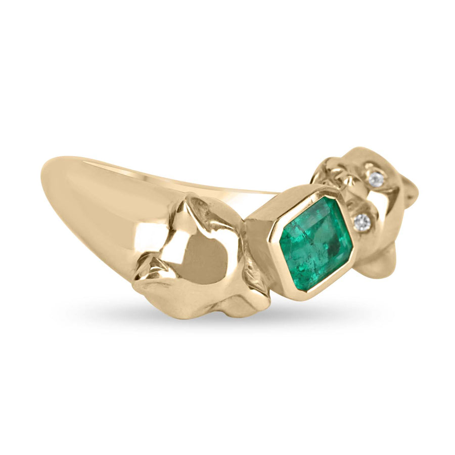 14K Bezel Set Emerald & Diamond Eye Panther Gold Ring