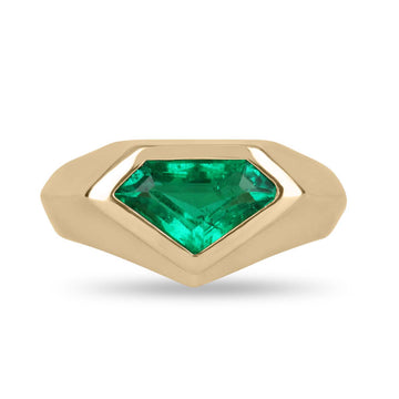 1.61 Carat Bezel Set Superman Cut Emerald Solitaire Ring 18K