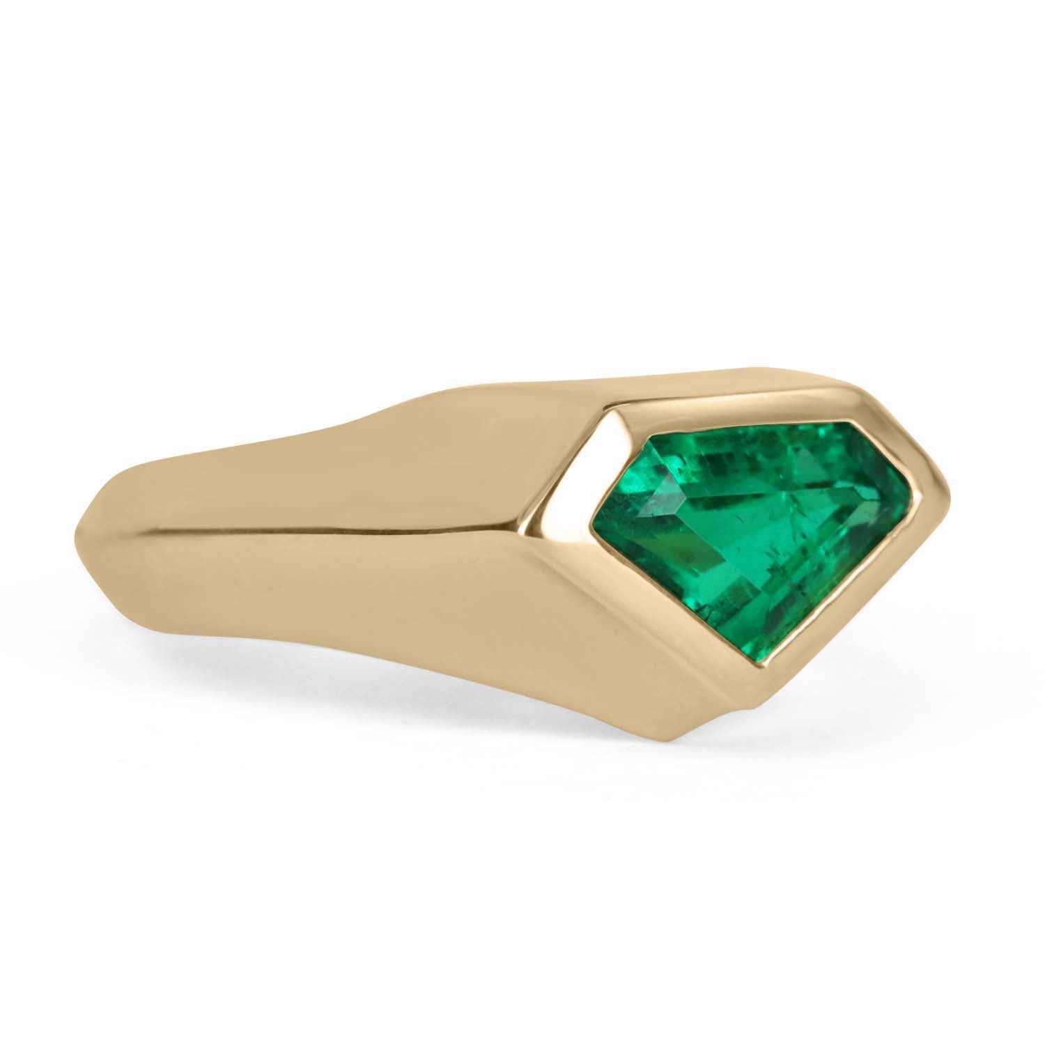 1.61 Carat Bezel Set Superman Cut Emerald Solitaire Ring 18K