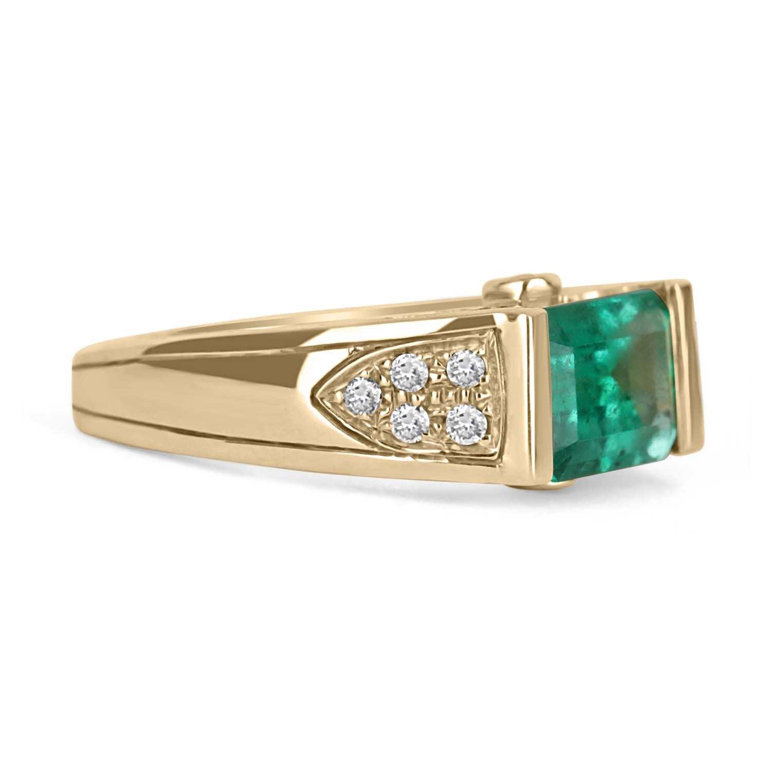 Tension set East to West emerald ring with diamond accents 14K gold 2.60tcw emerald and diamond