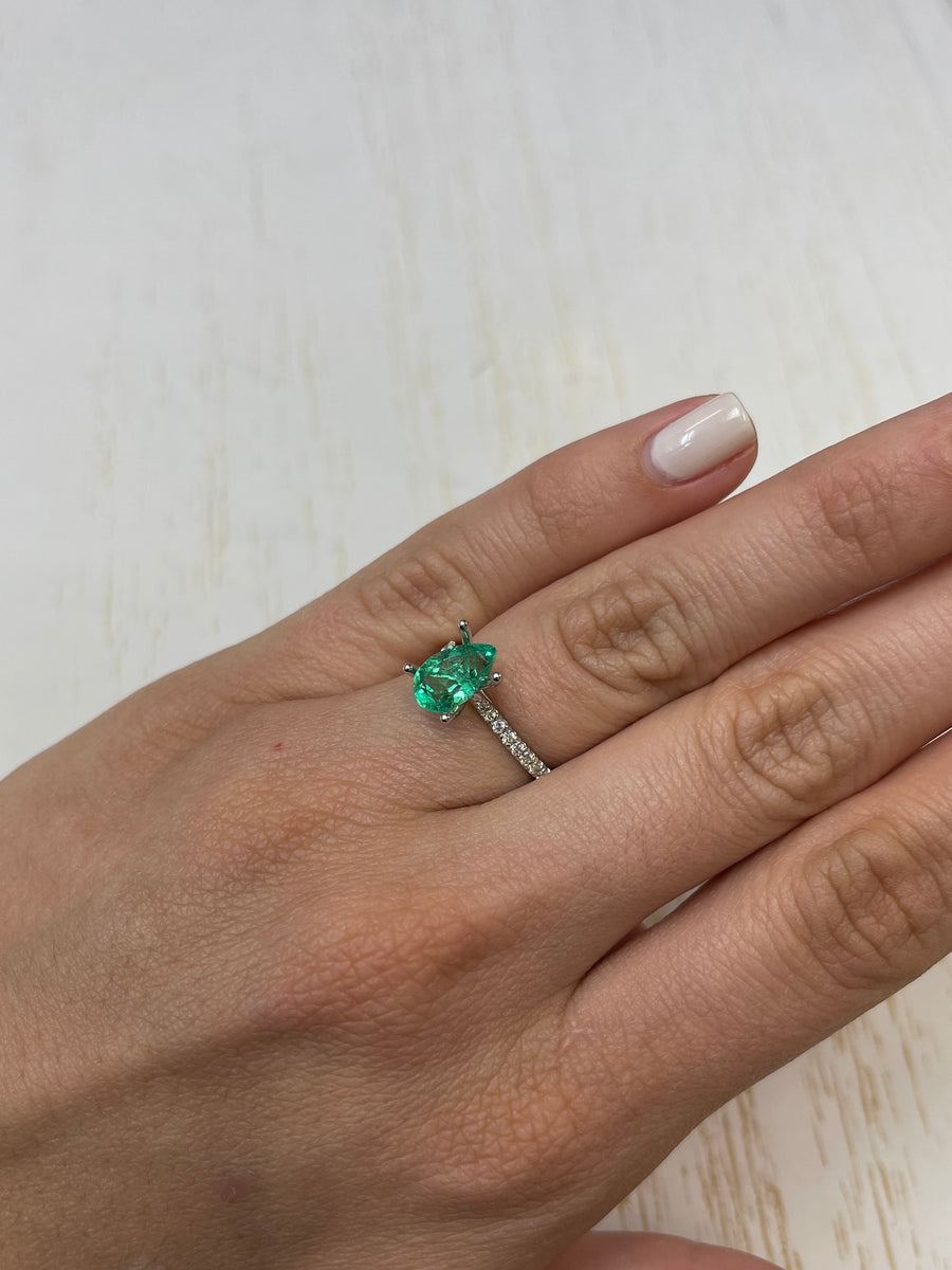 1.71 Carat 10x7 VS Clarity Green Natural Loose Colombian Emerald-Pear Cut